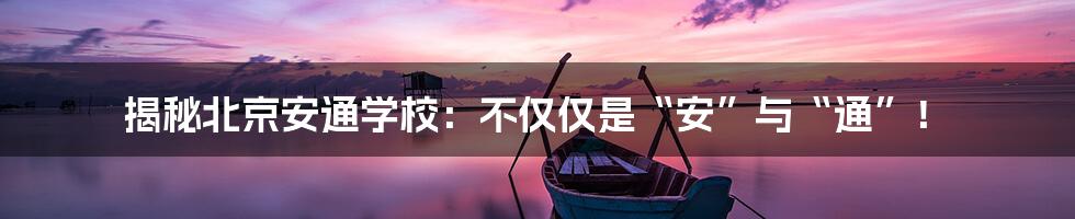 揭秘北京安通学校:不仅仅是“安”与“通”!