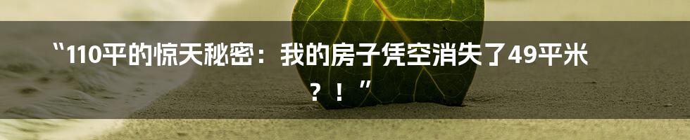 “110平的惊天秘密:我的房子凭空消失了49平米?!”