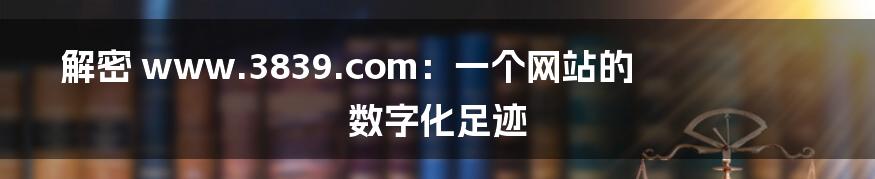 解密 www.3839.com:一个网站的数字化足迹