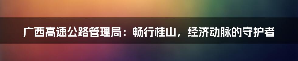 广西高速公路管理局：畅行桂山，经济动脉的守护者