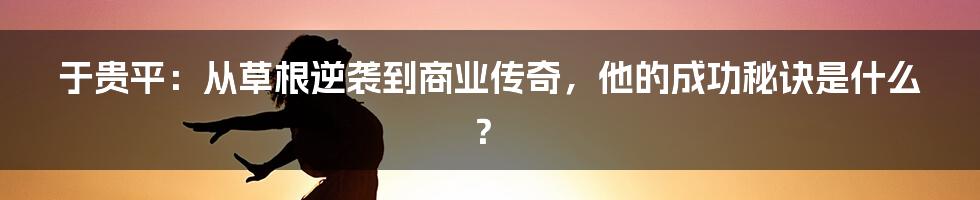 于贵平：从草根逆袭到商业传奇，他的成功秘诀是什么？