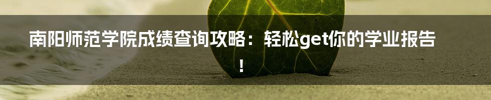 南阳师范学院成绩查询攻略:轻松get你的学业报告!