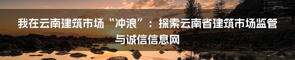 我在云南建筑市场“冲浪”:探索云南省建筑市场监管与诚信信息网