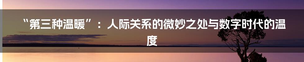 “第三种温暖”：人际关系的微妙之处与数字时代的温度