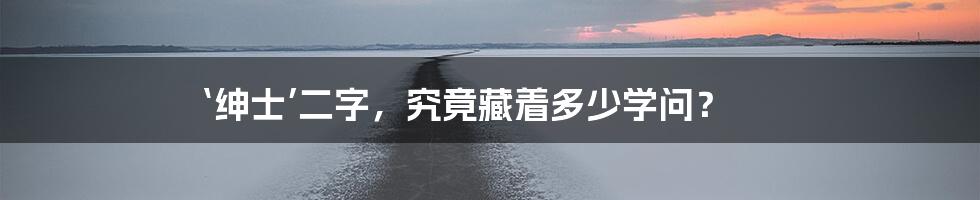 ‘绅士’二字，究竟藏着多少学问？