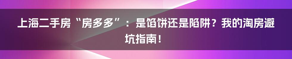 上海二手房“房多多”：是馅饼还是陷阱？我的淘房避坑指南！
