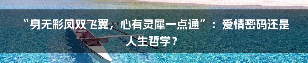 “身无彩凤双飞翼，心有灵犀一点通”：爱情密码还是人生哲学？