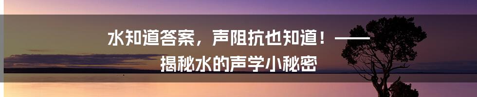 水知道答案，声阻抗也知道！—— 揭秘水的声学小秘密