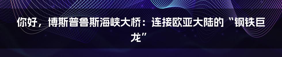 你好，博斯普鲁斯海峡大桥：连接欧亚大陆的“钢铁巨龙”
