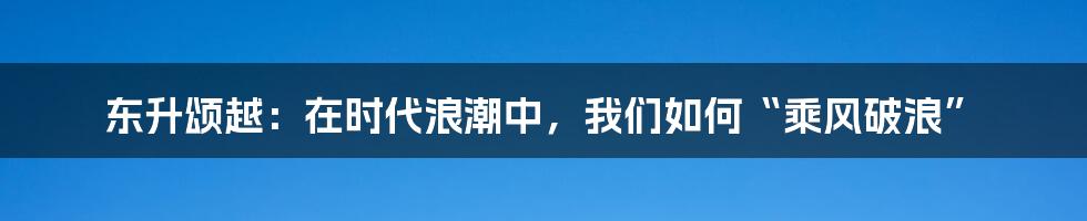 东升颂越：在时代浪潮中，我们如何“乘风破浪”
