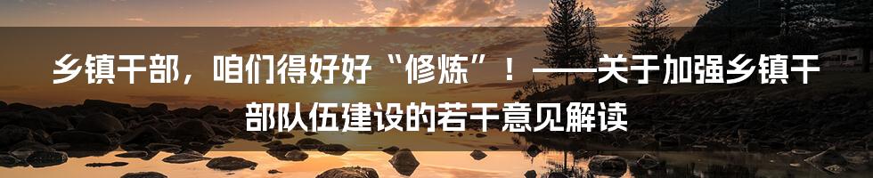 乡镇干部，咱们得好好“修炼”！——关于加强乡镇干部队伍建设的若干意见解读