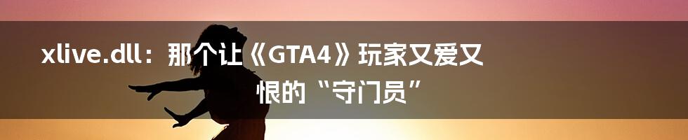 xlive.dll：那个让《GTA4》玩家又爱又恨的“守门员”