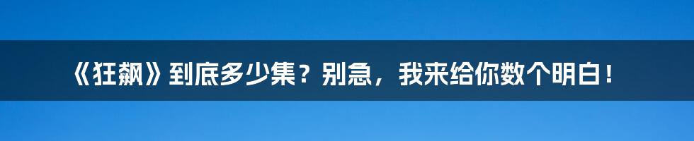 《狂飙》到底多少集?别急,我来给你数个明白!