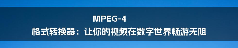 MPEG-4 格式转换器：让你的视频在数字世界畅游无阻