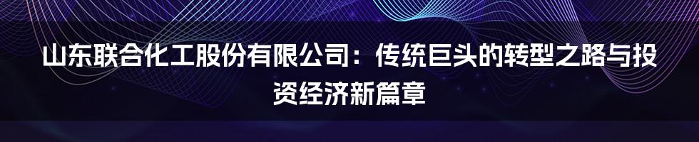 山东联合化工股份有限公司：传统巨头的转型之路与投资经济新篇章