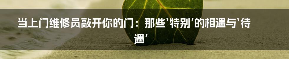 当上门维修员敲开你的门：那些‘特别’的相遇与‘待遇’