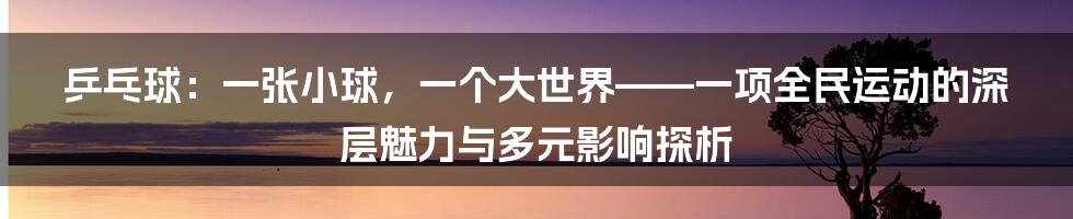 乒乓球:一张小球,一个大世界——一项全民运动的深层魅力与多元影响探析