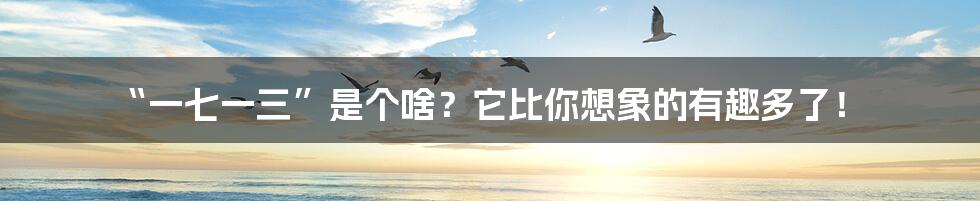 “一七一三”是个啥？它比你想象的有趣多了！
