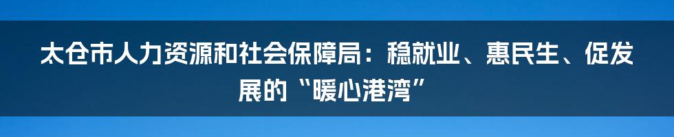 太仓市人力资源和社会保障局：稳就业、惠民生、促发展的“暖心港湾”