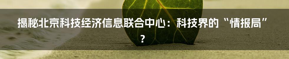 揭秘北京科技经济信息联合中心：科技界的“情报局”？