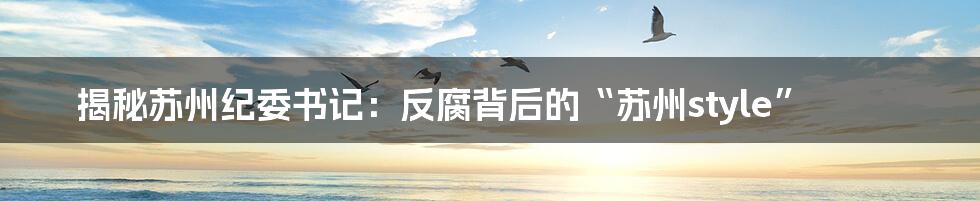 揭秘苏州纪委书记：反腐背后的“苏州style”
