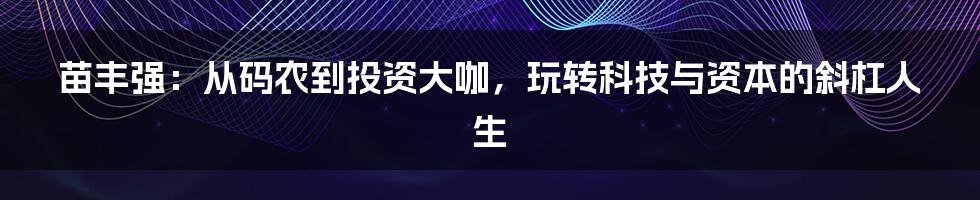 苗丰强：从码农到投资大咖，玩转科技与资本的斜杠人生