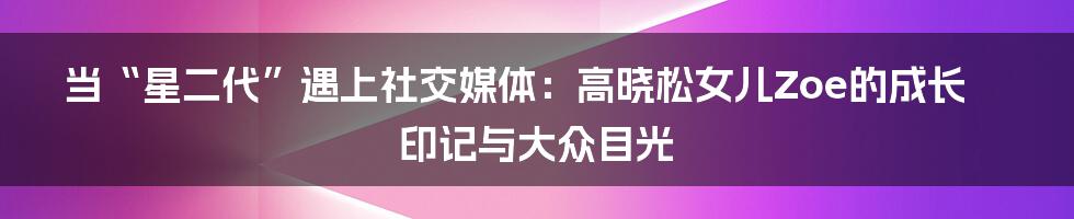 当“星二代”遇上社交媒体：高晓松女儿Zoe的成长印记与大众目光