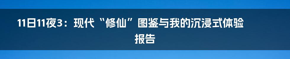11日11夜3：现代“修仙”图鉴与我的沉浸式体验报告