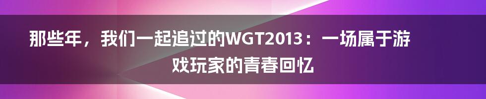 那些年，我们一起追过的WGT2013：一场属于游戏玩家的青春回忆