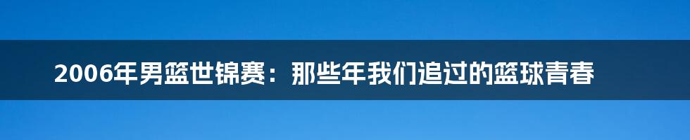 2006年男篮世锦赛：那些年我们追过的篮球青春