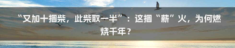 “又加十捆柴，此柴取一半”：这捆“薪”火，为何燃烧千年？