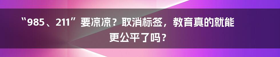 “985、211”要凉凉？取消标签，教育真的就能更公平了吗？