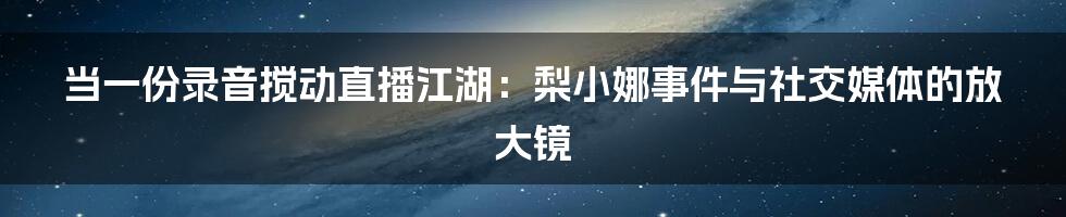 当一份录音搅动直播江湖：梨小娜事件与社交媒体的放大镜