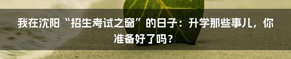 我在沈阳“招生考试之窗”的日子:升学那些事儿,你准备好了吗?