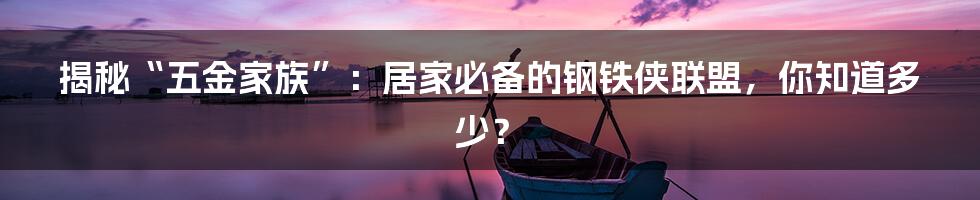 揭秘“五金家族”：居家必备的钢铁侠联盟，你知道多少？