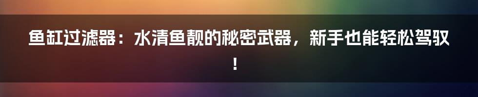 鱼缸过滤器:水清鱼靓的秘密武器,新手也能轻松驾驭!