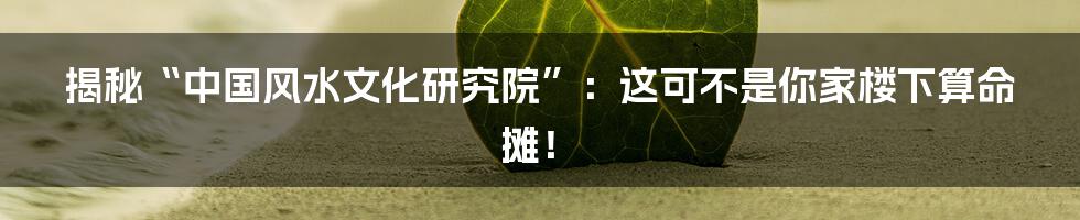 揭秘“中国风水文化研究院”:这可不是你家楼下算命摊!