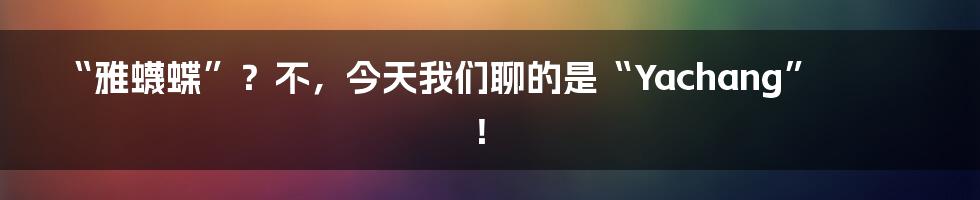 “雅蠛蝶”?不,今天我们聊的是“Yachang”!