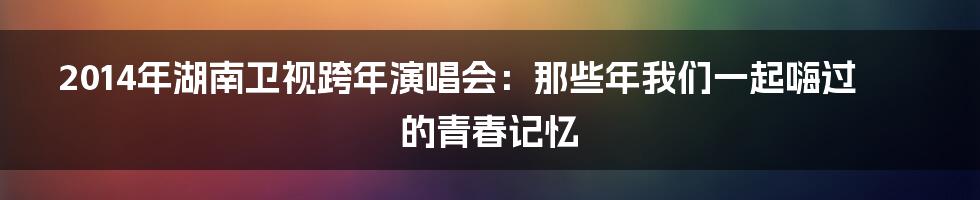2014年湖南卫视跨年演唱会:那些年我们一起嗨过的青春记忆