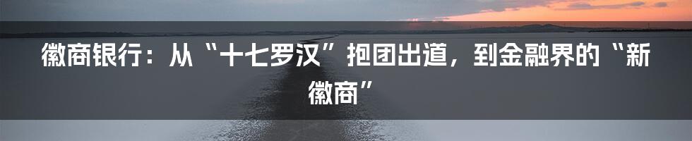 徽商银行:从“十七罗汉”抱团出道,到金融界的“新徽商”