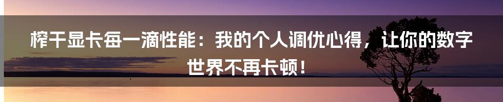 榨干显卡每一滴性能:我的个人调优心得,让你的数字世界不再卡顿!