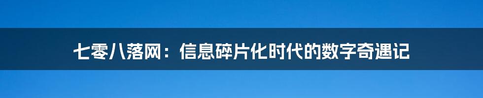 七零八落网:信息碎片化时代的数字奇遇记