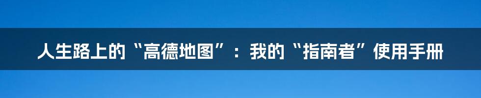 人生路上的“高德地图”：我的“指南者”使用手册