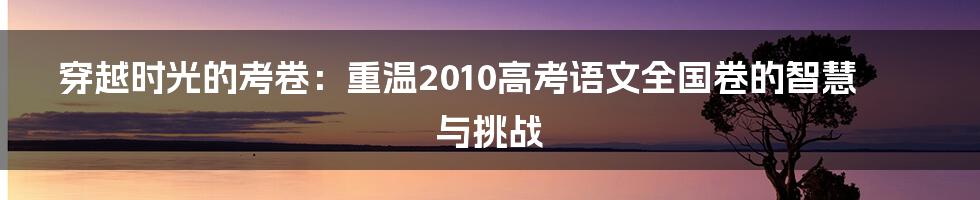 穿越时光的考卷:重温2010高考语文全国卷的智慧与挑战