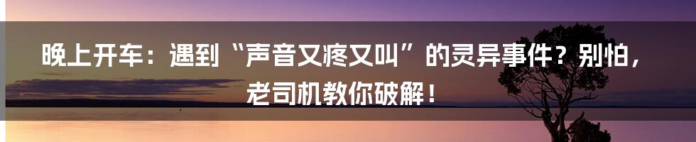 晚上开车:遇到“声音又疼又叫”的灵异事件?别怕,老司机教你破解!