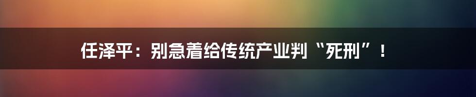 任泽平：别急着给传统产业判“死刑”！