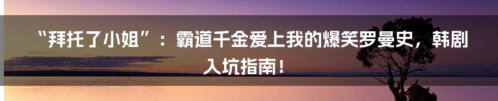 “拜托了小姐”:霸道千金爱上我的爆笑罗曼史,韩剧入坑指南!