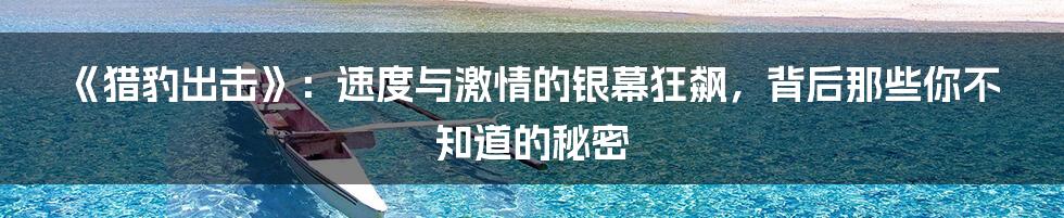 《猎豹出击》:速度与激情的银幕狂飙,背后那些你不知道的秘密