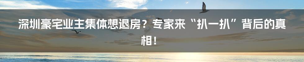 深圳豪宅业主集体想退房？专家来“扒一扒”背后的真相！