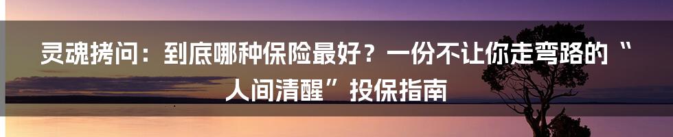 灵魂拷问:到底哪种保险最好?一份不让你走弯路的“人间清醒”投保指南